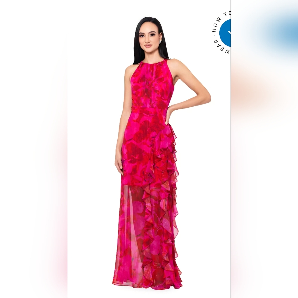Betsy & Adam Fuchsia Asymmetrical Dress
